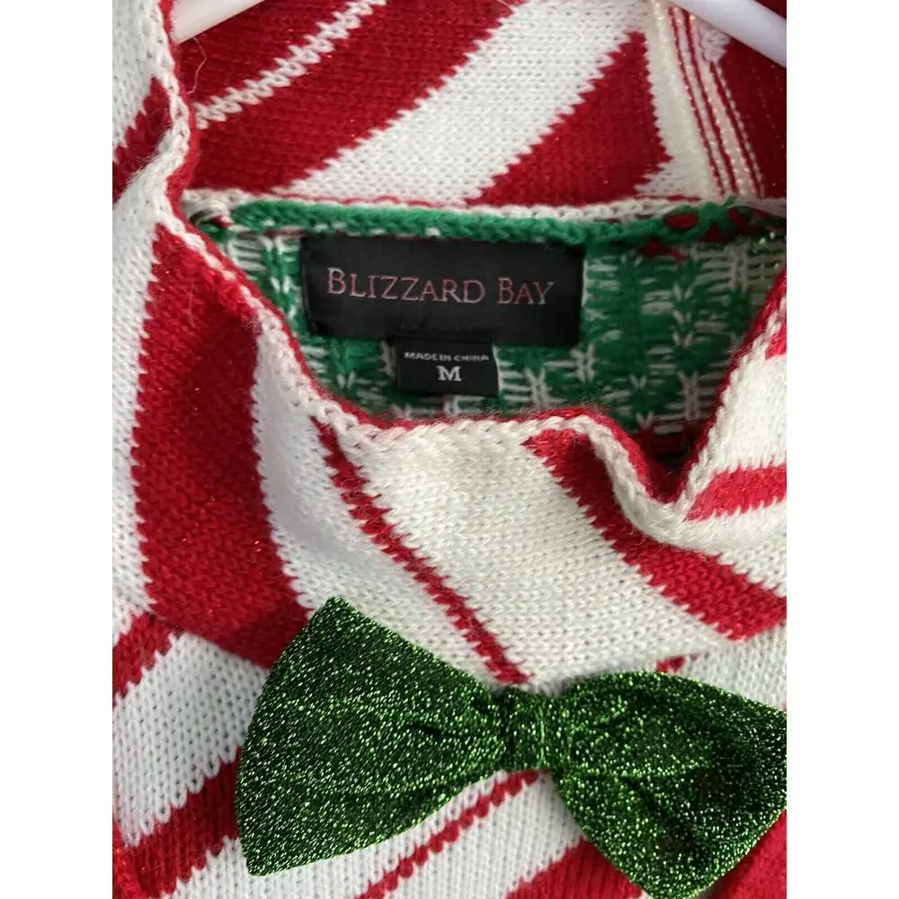 M Blizzard Bay Christmas Sweater Bow Tie Candy Cane Stripe